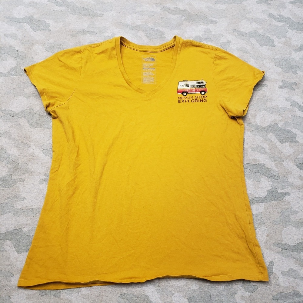 The North Face Top Womens XL Yellow V-Neck Short‎ Sleeve Outdoors Trail Hiking